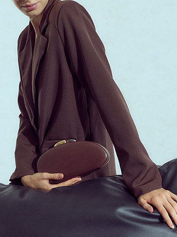 Faux leather clutch bag in dark brown