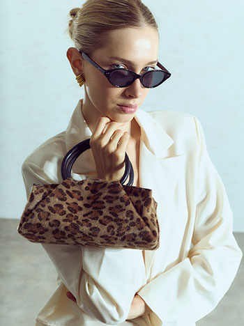 Leopard pony-effect handbag in brown