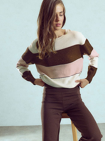 Striped sweater with metallic details in brown