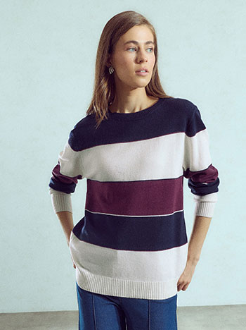 Striped sweater with metallic details in dark blue