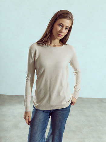 Scoop neckline sweater in beige