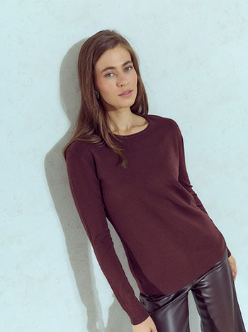 Scoop neckline sweater in wine red