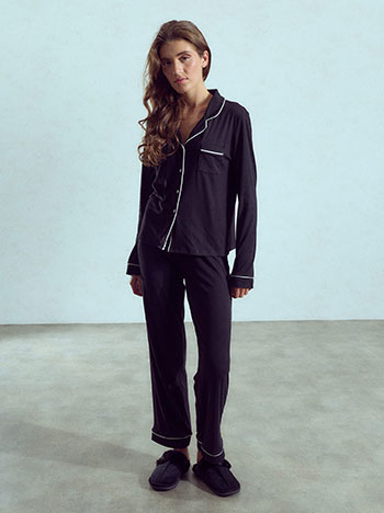 Ribbed pyjamas set in black