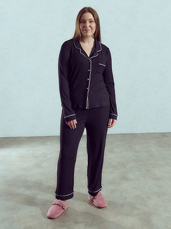Ribbed pyjamas set in black