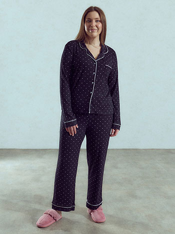 Polka dot ribbed pyjamas set in black