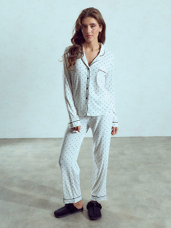 Polka dot ribbed pyjamas set in white
