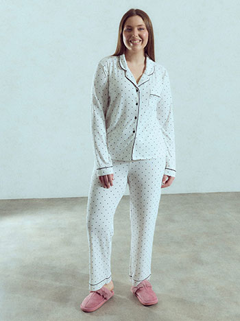 Polka dot ribbed pyjamas set in white