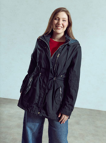 Solid jacket with hoodie in dark blue
