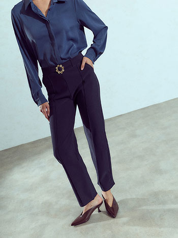 Elastic trousers with buckle in dark blue
