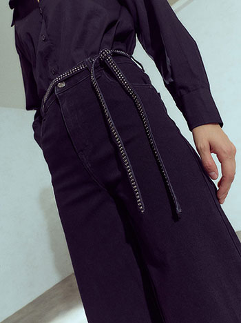 Wide-leg jeans with rhinestone belt in black