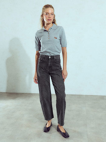 High waisted barrel jeans in dark grey