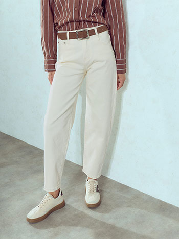 Balloon jeans with detachable belt in light beige