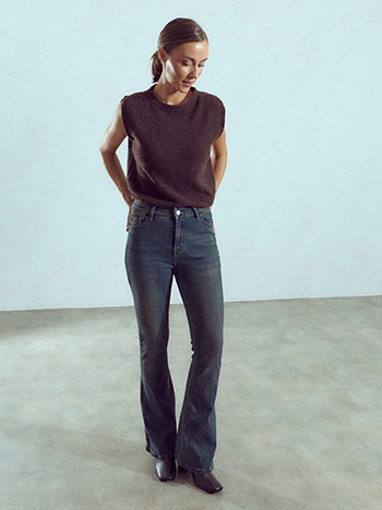 Washed-effect flare jeans in dark blue