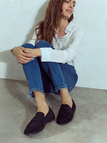 Faux suede loafers in black