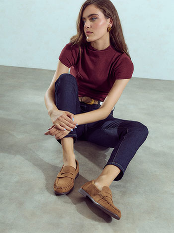 Faux suede loafers in camel