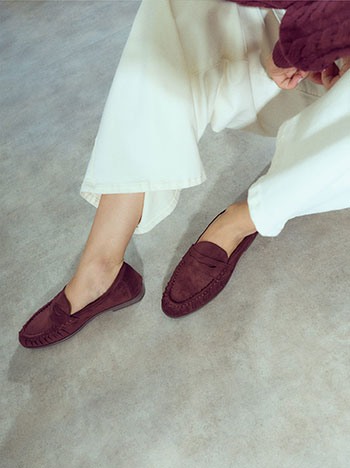 Faux suede loafers in wine red