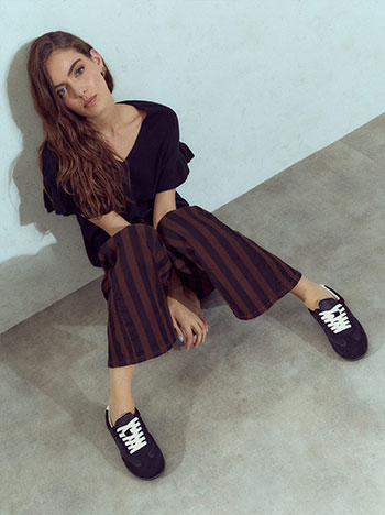 Quilted fabric and suede trainers in black