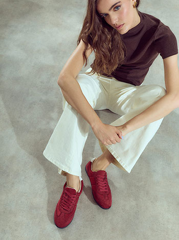 Quilted fabric and suede trainers in wine red