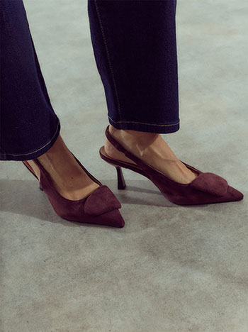 Faux suede slingback pumps in wine red