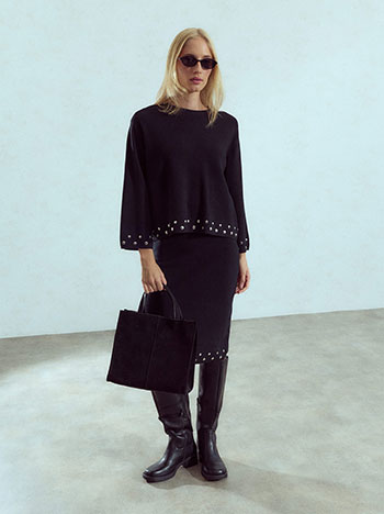 Sweater and skirt set with studs in black