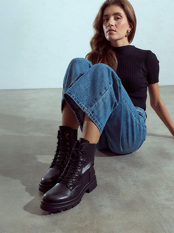 Solid faux leather ankle boots in black