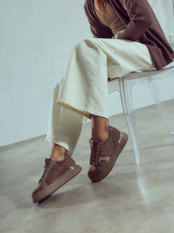 Chunky faux suede trainers in light brown