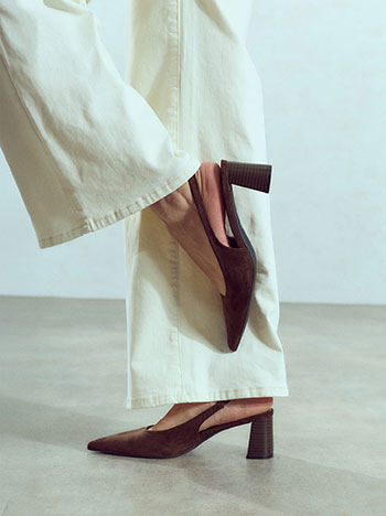 Faux suede slingback heels in brown