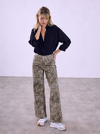 Wide-leg leopard jeans in brown