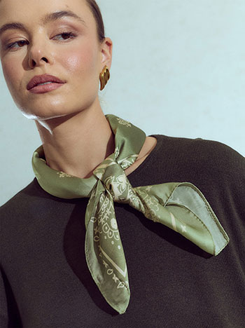 Paisley satin scarf in olive green