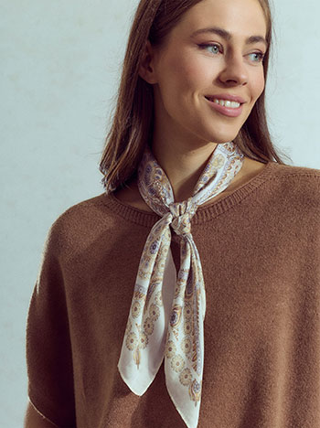 Printed satin scarf in light beige