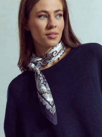 Printed satin scarf in dark blue