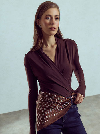 Satin polka dot scarf in brown