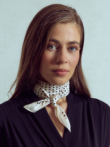 Satin polka dot scarf in off white