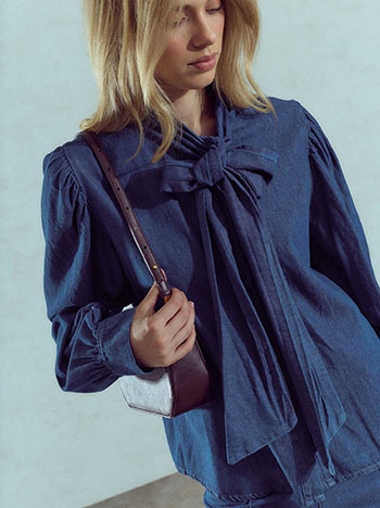 Denim shirt with tie detail in dark blue