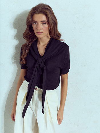 Sweater with detachable scarf in black