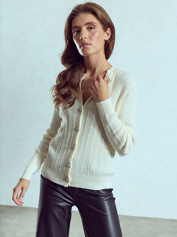 Knit cardigan with rhinestones in light beige