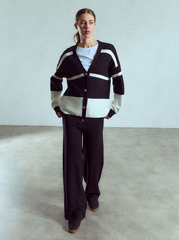 Striped cardigan and trousers set in black