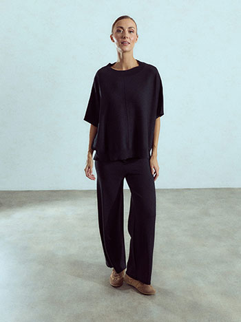 Top and wide leg trousers knitted set in black