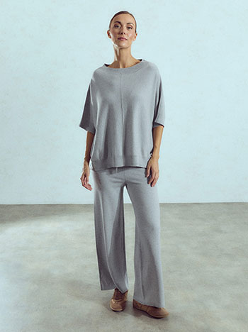 Top and wide leg trousers knitted set in grey