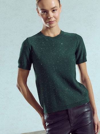 Knit top with sequins in dark green