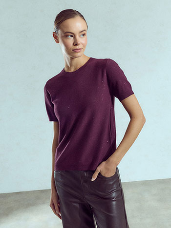 Knit top with sequins in dark purple
