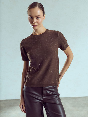 Knit top with sequins in brown