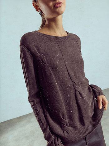 Sweater with sequins in brown