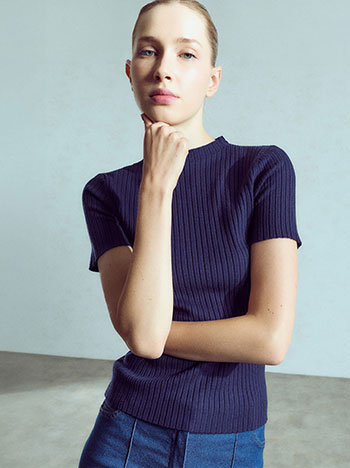 Ribbed elastic top in dark blue