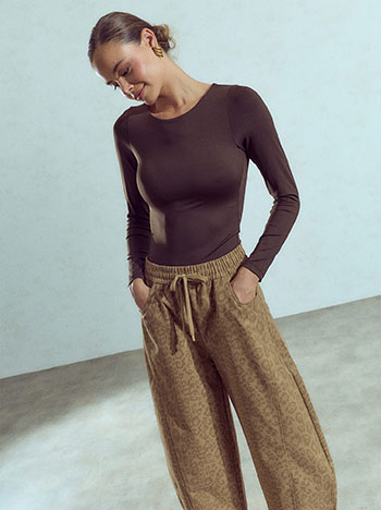 Leopard jeans with elastic waistband in camel