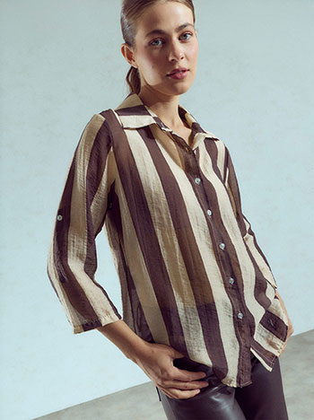 Semi-sheer striped shirt in brown