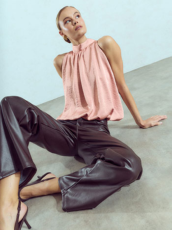 Satin top with elastic hem in dusty pink