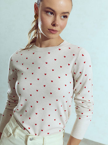 Sweater with hearts in light beige