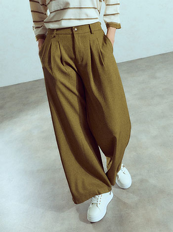 Wide-leg trousers with pleats in olive green