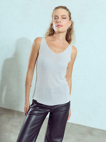 Sleeveless metallic top in white